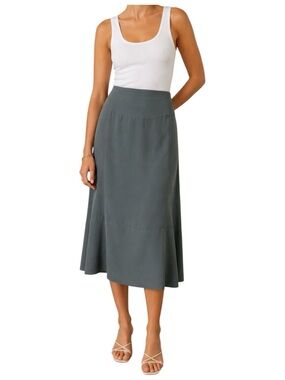 Masai Slate Gray 100% Viscose Midi Skirt Smocked NWT New With Tags - Size XL